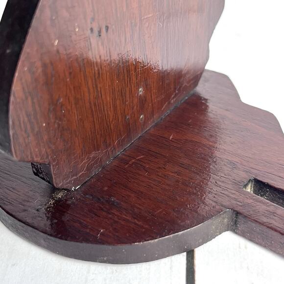 Vintage Banjo Style Shape Solid Wood Shelf Handcrafted Details Dark Brown - Picture 7 of 16